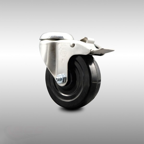 4 Inch 316SS Soft Rubber Swivel Bolt Hole Caster with Total Lock Brake SCC